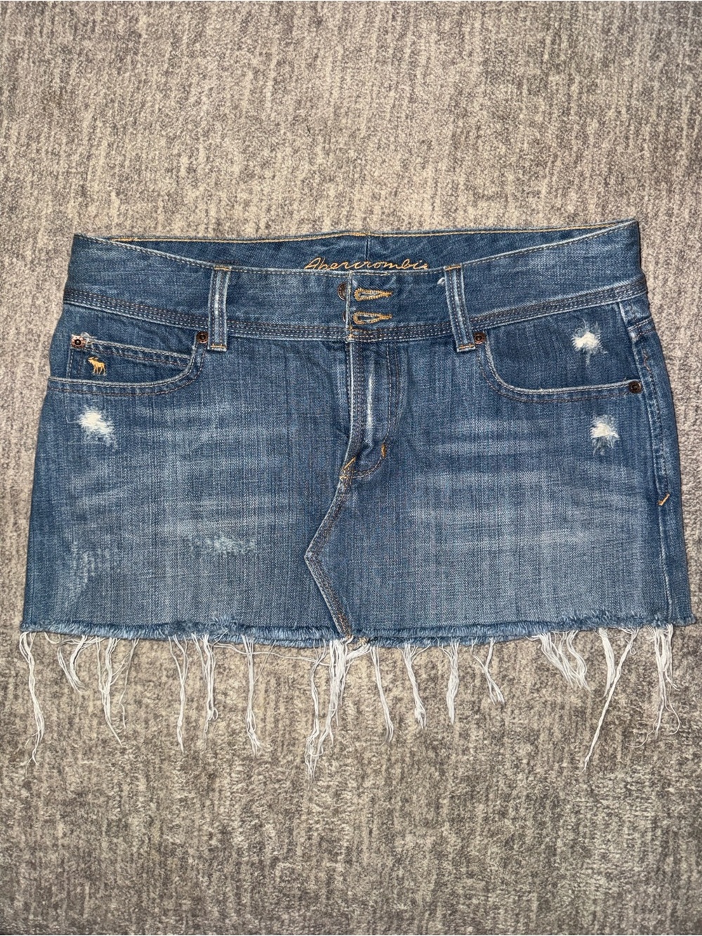 Early 2000s Y2K Preppy Abercrombie & Fitch A&F Jean Skirt Mini Skirt Raw Hem